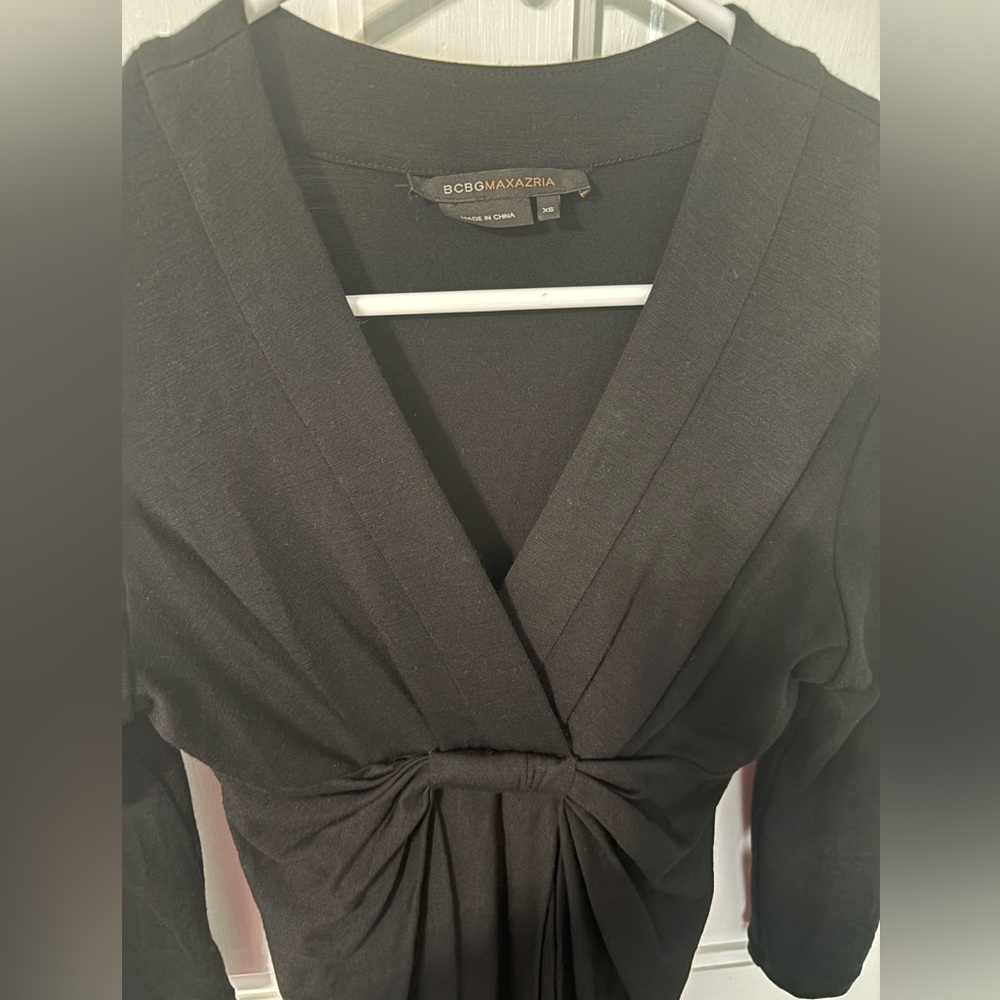 BCBG Wool Blend Midi Dress V-Neck Quiet Luxury Classic Chic LBD
